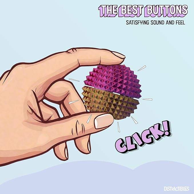 Round Spiked Sensory Fidget Clicker, Tactile Stimming Device with Mechanical Clicky Switches, Lanyard Attachment, Ideal for Pain Stim, ADHD, Autism & Stress Relief (NEON Harmony, Large)