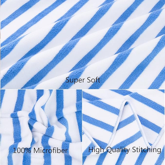 JML Beach Towels, Microfiber Bath Towel Set, Cabana Stripe, Absorbent, Quick Dry for Adult, Travel, Summer, Sport, Swimming, Pool, Yoga, Camping, 4 Pack, 30" x 60", StripeBlue