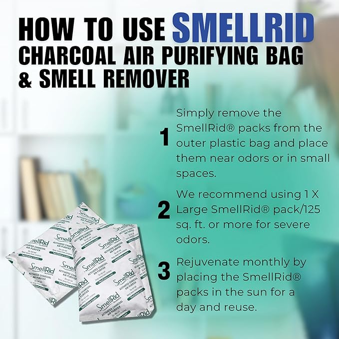 SMELLRID Reusable Activated Charcoal Air Purifying Bag & Smell Remover That Works [2 Pack] - X Large 250g (6" x 6") Pack Treats 125 Sq. Ft. - Premium Natural Odor Eliminator for Home, Car & More