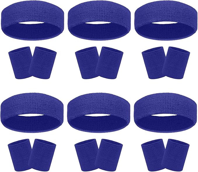 18 Pcs Sweatbands Headband Wristband Set Colorful Striped Terry Cloth Sports Athletic Gym 80s Sweat Headbands