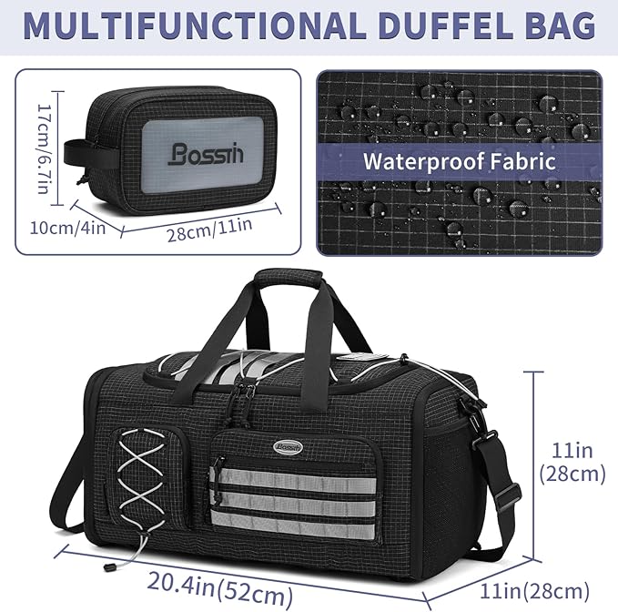 Bosstin Gym Bag for Men & Women,45L Travel Duffle Sports Duffel Bag Gym Weekender Overnight Backpack with Shoe Compartment (BLACK CHECKERED)