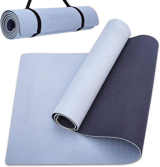 COOLMOON Yoga Mat Non Slip, Anti-Tear 1/4 Thick TPE Yoga Mats for Women and Men, 72"x24" Exercise & Fitness Mat with Carrying Strap, Workout Mats for Yoga, Pilates and Floor Exercise