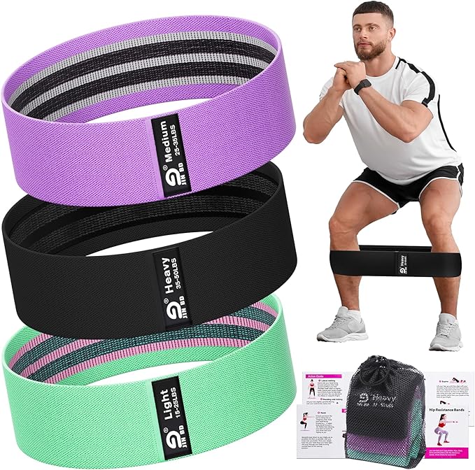 Fabric Resistance Bands Set – Booty Bands for Legs & Glutes, 3 Resistance Levels, Non-Slip Workout Bands for Women & Men, Ideal for Yoga, Pilates, Fitness, and Home Workouts
