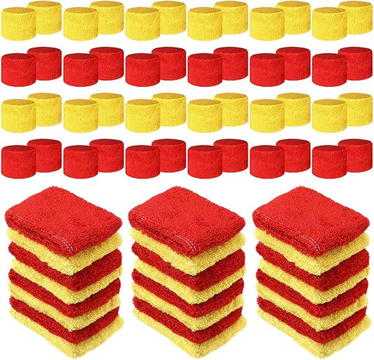 Leyndo 72 Pcs Wrist Sweatbands Bulk for Kids Field Day Cotton Terry Sweat Bands Sports Fan Wristbands Kids for Summer Camp Student Football Team Competition Party