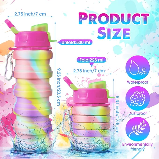 CHENGU 5 Pcs Collapsible Water Bottles 16 oz Portable Foldable Water Bottles Silicone Leak Proof Travel Water Bottle Reusable Sports Water Bottle with Metal Clip for Camping Hiking Travel (Colorful)