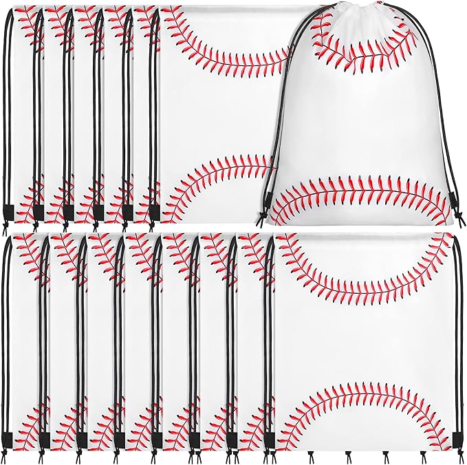 durony 15 Pieces Baseball Drawstring String Bag Sports Backpack Ball Drawstring Party Favor Bags for Sports Storage Travel Gym