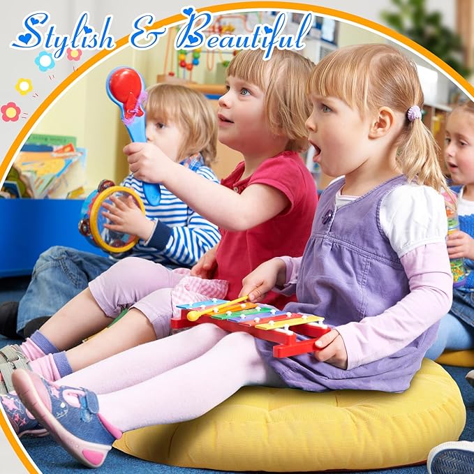 Jerify Floor Pillow Cushions 22 x 22 Inch Round Square Large Meditation Floor Pillow for Classroom Adult Meditation Picnic Party Cushion for Seating Gift Christmas(Round,Colorful,4 Pcs)