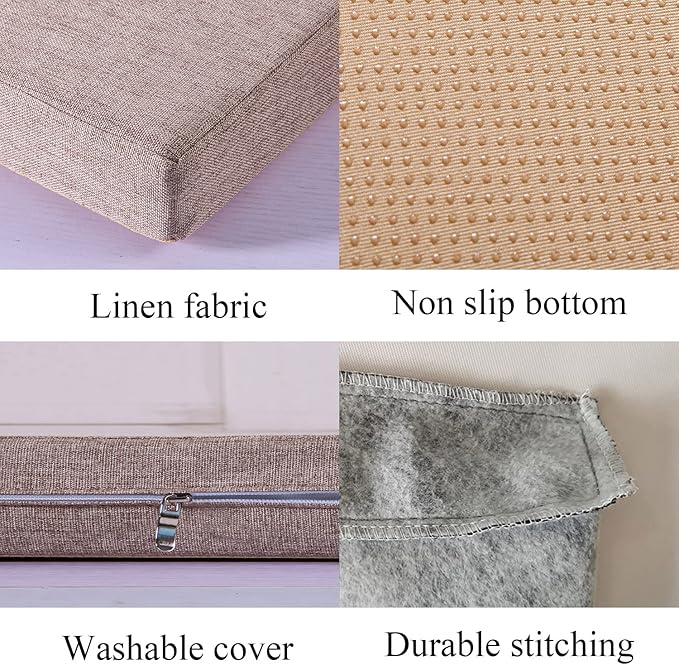 Piano Bench Cushions with Non Slip for Indoor Shoe Storage, Window Seat, Patio Seating, Dining Settee Bench Pad 30x14 inch, Khaki