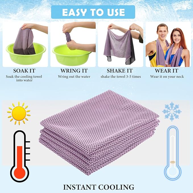 12 Pack 32 x 12 in Cooling Towels Bulk for Neck and Face Microfiber Ice Towel Sweat Towels Breathable Soft Chilly Towel Portable Cool Neck Rags for Yoga Sport Gym Workout Fitness