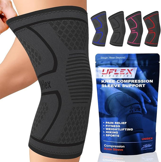 UFlex Athletics Compression Knee Brace for Women & Men Knee Sleeves Support for Sports, Running, Weightlifting, Arthritis, Meniscus Tear, ACL, Hiking, Recovery Support & Fitness