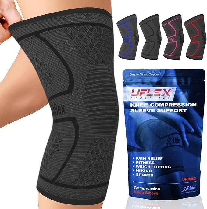 UFlex Athletics Compression Knee Brace for Women & Men Knee Sleeves Support for Sports, Running, Weightlifting, Arthritis, Meniscus Tear, ACL, Hiking, Recovery Support & Fitness