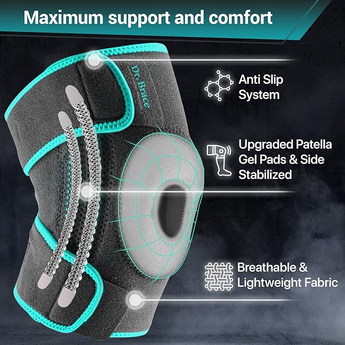 DR. BRACE ELITE Knee Brace with Side Stabilizers & Patella Gel Pads for Maximum Knee Pain Support and fast recovery for men and women-Please Check How To Size Video (Earth, Small)