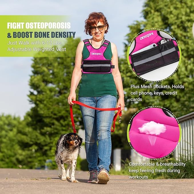 Weighted Vest Adjustable Weights for Women, 6-12 Lbs Weight Vest for Walking with Plus Size Pocket, Ruck Vest with 6 Ironsand Weights & Reflective Strip for Running, Workouts & Strength Training