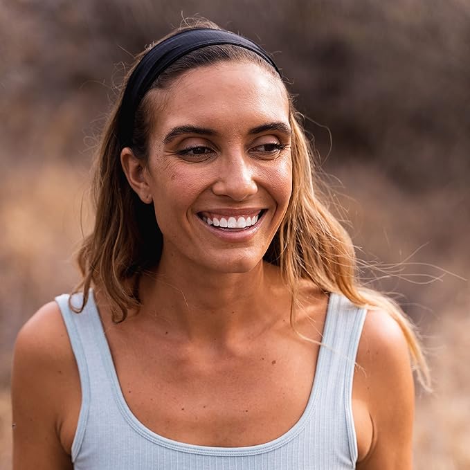 FROG SAC Sport Headbands for Girls, Adjustable No Slip Sweat Wicking Athletic Hair Bands for Women, Stretch Elastic Workout Headband with Velvet Grip for Yoga Running Exercise Gym (Black)