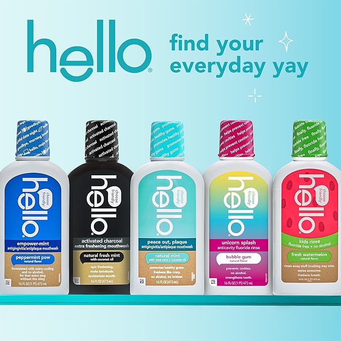 Hello Activated Charcoal Extra Freshening Mouthwash, Natural Fresh Mint and Coconut Oil, Fluoride Free, Alcohol Free, Vegan, SLS Free and Gluten Free, 16 Fl Oz (Pack of 3)