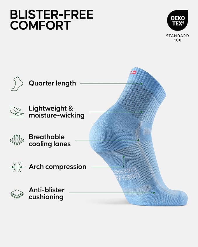 DANISH ENDURANCE Ultra-Comfort Quarter Running Socks, Performance Socks, Men & Women - 3 or 5 Pack