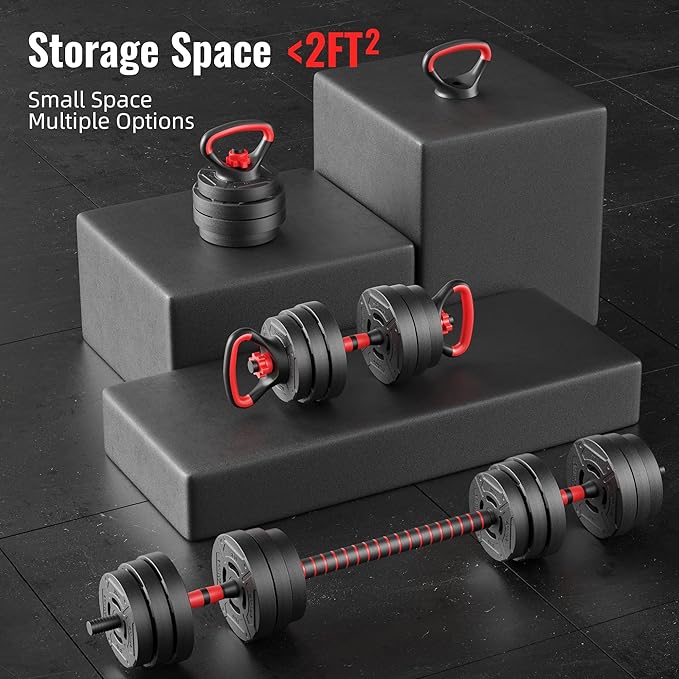 Multi-Functional Portable Changeable Dumbbell and Barbell Kettlebell Set with Adjustable Weights, 40LBS or 60LBS Sets, 2-in-1 or 4-in1, Multiple Sizes