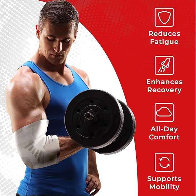 Nordic Lifting Elbow Compression Sleeves (1 Pair) for Men & Women - Support for Pain Relief, Tendonitis, Golfer’s & Tennis Elbow - Weightlifting Brace for Workout, Arm & Joint Recovery