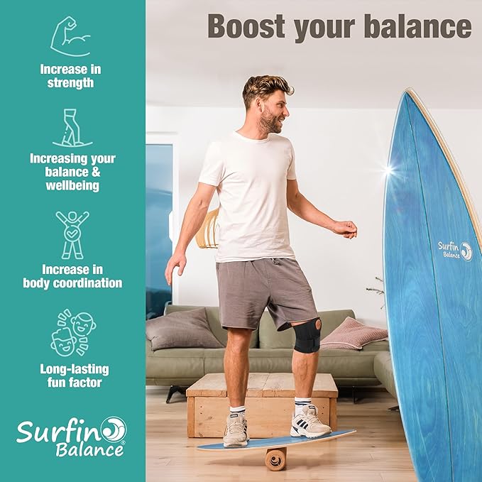 Wooden Balance Board - unique [incl. corc roller, corc hemisphere and balance ball] Balance Board Kids - Balance Boards for Adults - Indo Board Mobo Board Gibbon Board Giboard Slackboard Balancing