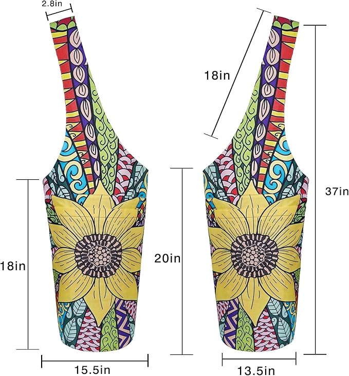 Fashion Printed Yoga Mat Bag with Large Side Pocket & Zipper Pocket Long Tote Yoga Bag Fit Most Size Mats - Holds More Yoga Accessories