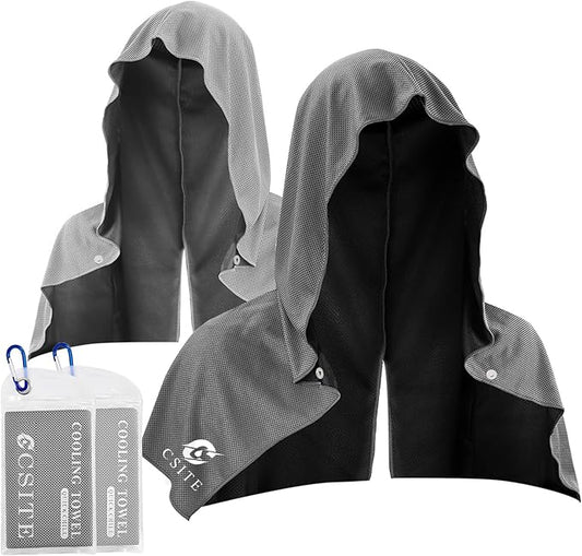 2 Pack Cooling Hoodie Towels, Instant Cooling Towels for Neck and Face, UPF 50 Sun Protection, Ice Towel for Hot Weather, Head Towel for Sports, Camping, Cycling & More Activities