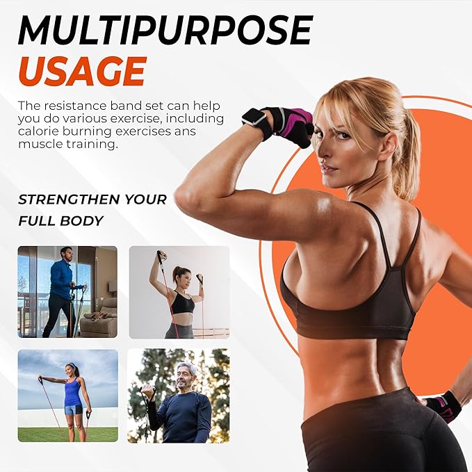 Resistance Bands Set - Heavy Exercise Bands with Handles, Door Anchor, Ankle Straps - Fitness Bands for Working Out Men - Workout Bands Set for Muscle Training