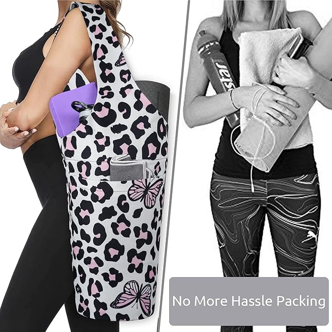 Fashion Printed Yoga Mat Bag with Large Side Pocket & Zipper Pocket Long Tote Yoga Bag Fit Most Size Mats - Holds More Yoga Accessories