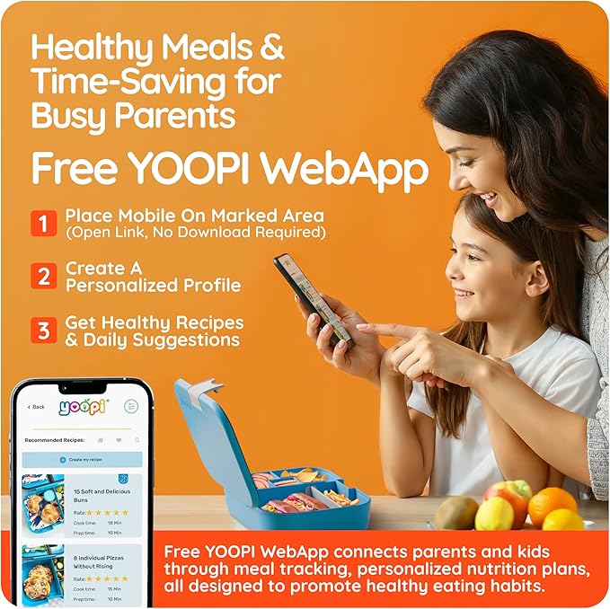 YOOPI Bento Box for Kids, Leak-Proof, BPA-Free School Bento Lunch Box Containers with Compartments. Online Healthy Meal Planning, Durable, Easy-Clean, Eco-Friendly Lunchbox for Boys (Sky Blue)