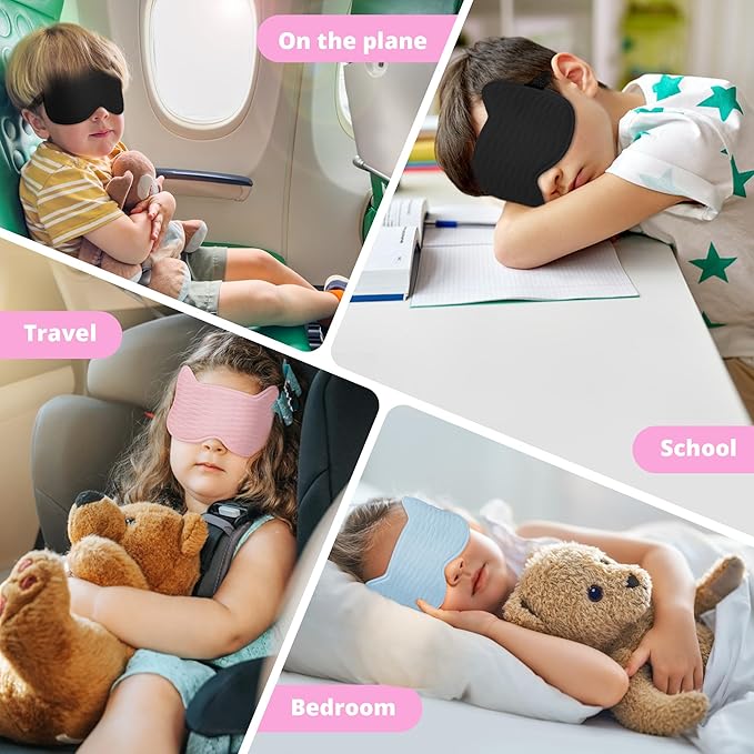 3D Kids Sleep Eye Mask: 3D Contoured Cup Sleeping Masks, Blindfold Sleep Eye Cover with Adjustable Strap, Memory Foam Lightweight Night Eyeshade for Boys Girls Teens (Rose Red)