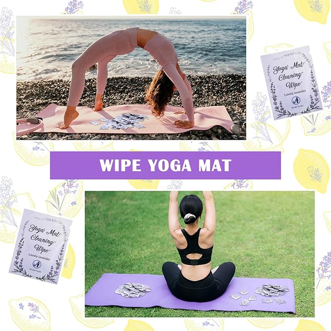 100 Pcs Yoga Mat Wipes, Lavender, Individually Wrapped Wipes, No Slippery Residue, Deep-cleansing for Mat, Fitness Gear & Gym Equipment Cleaner, 7inch*5.5inch