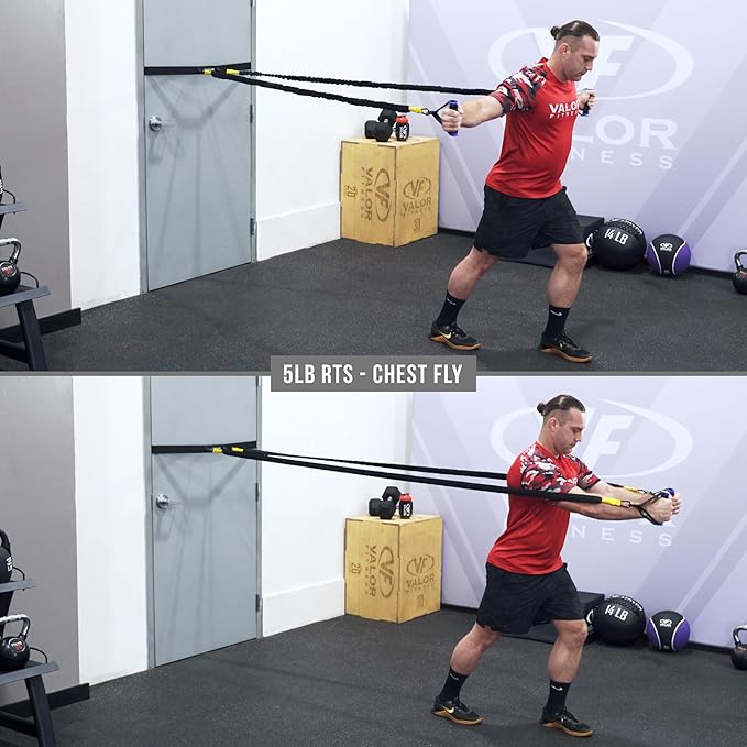 Valor Fitness Resistance Bands - 5lb to 25lbs - Carabiners Attached & 2 Bands per Weight Option with Handles– Sheath Covered - Strength Training New Compact 39" Design - Wall Door Rack Mount Options