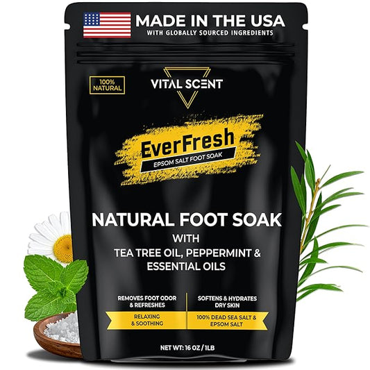 Heavy Duty Tea Tree Oil Foot Soak - Epsom Salt for Soaking for Odor & Footbath to Soften Calluses - Athletes Foot - Nail Discoloration - Relaxing Pedicure Soak - Dry Skin & Rough Heels - 16oz