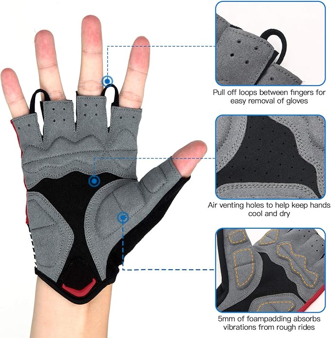 Souke Sports Cycling Bike Gloves - Padded Half Finger Bicycle Gloves with Shock-Absorbing, Anti-Slip, Breathable MTB & Road Biking Features for Men & Women