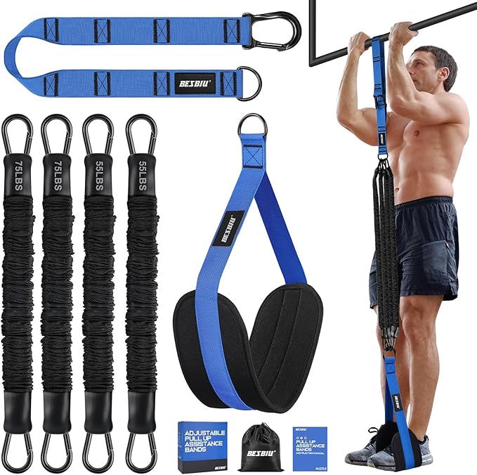 Pull Up Assistance Bands 260lbs, Heavy Pull Up Bands Resistance Bands for Pull Ups Working Out with Feet Rest, Pull Up Bar Bands Assistance Bands Strength Training Workout Equipment, Height Adjustable