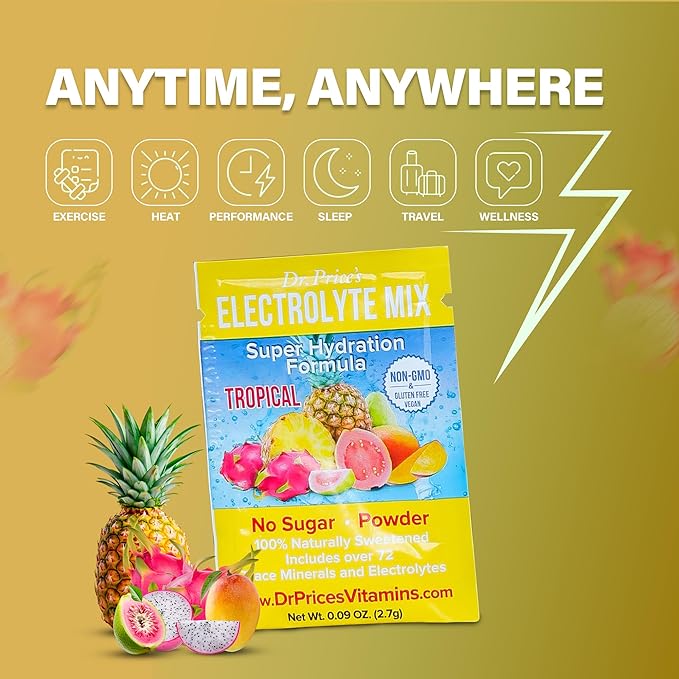 Dr. Price’s Electrolyte Mix | Sugar-Free Hydration Powder with 72+ Trace Minerals | No Sugar, Fast-Dissolving Electrolytes Powder Packets | Tropical (30 Packs)