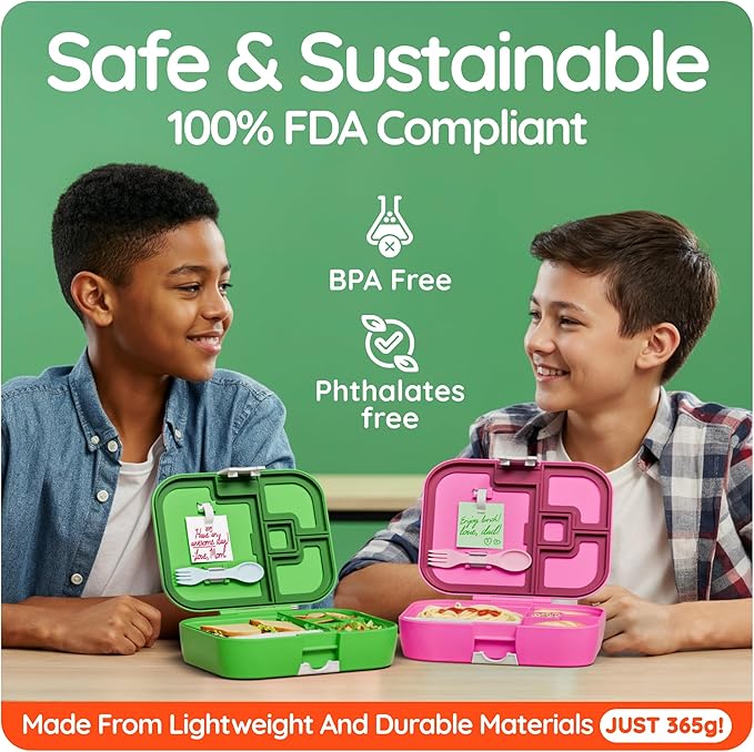YOOPI Bento Box for Kids, Leak-Proof, BPA-Free School Bento Lunch Box Containers with Compartments. Online Healthy Meal Planning, Durable, Easy-Clean, Eco-Friendly Lunchbox for Boys & Girls (Fuchsia)