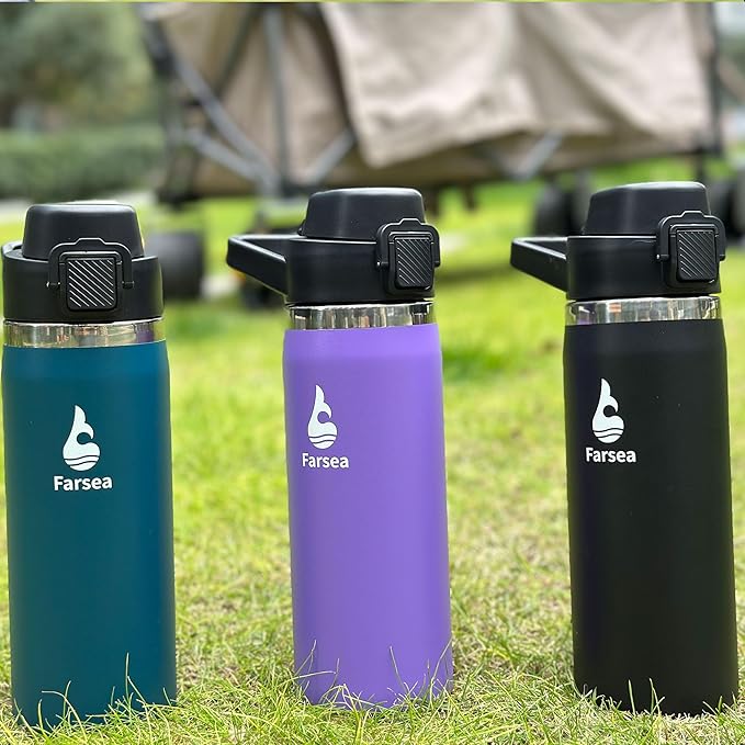 Farsea Insulated Water Bottle, Leak Proof Locking Lid with Soft Silicone Spout, Stainless Steel,Leak Proof, Double Walled Vacuum Insulated, BPA-Free, 24 Hr Cold, Wide Mouth, Sports & Travel Bottle