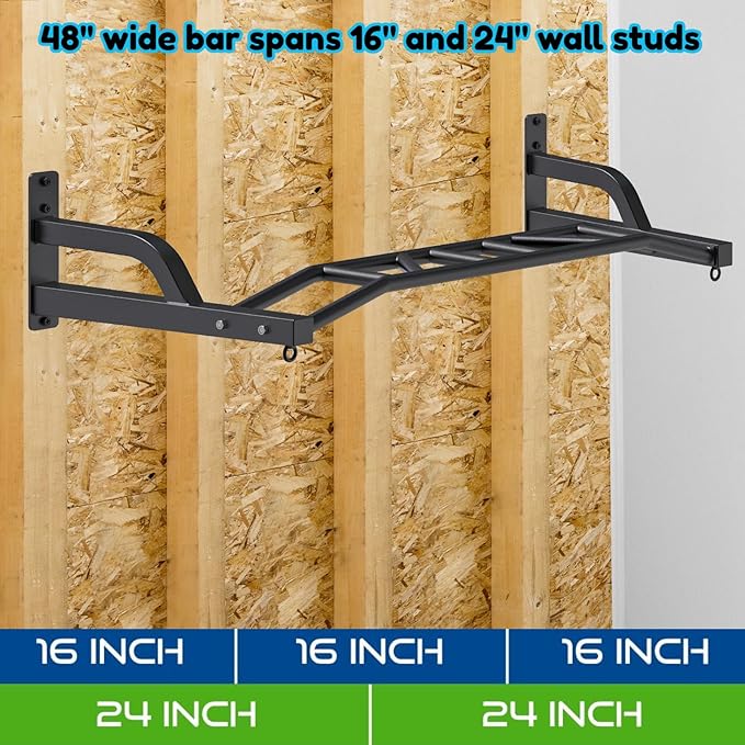 SELEWARE 48'' Heavy Duty Pull Up Bar Wall Mount Multi-function Chin up Bar with Home Gym Cable Pulley System LAT Pulldown Workout Attachments Heavy Bag Hanger
