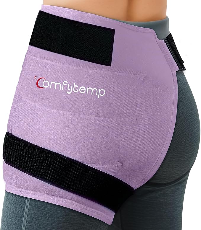 Comfytemp Hip Ice Pack Wrap for Sciatica, Hip Replacement, Fracture, Pain Relief, Reusable Gel Ice Pack for Injuries, Cold Compress Physical Therapy Recovery Gifts (S/M) Purple