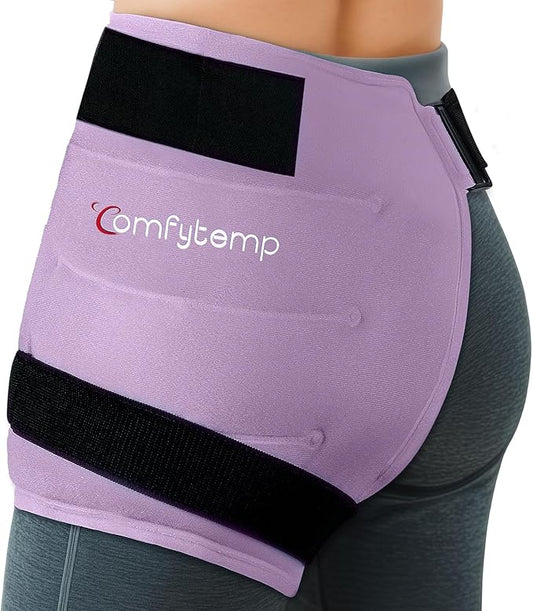 Comfytemp Hip Ice Pack Wrap for Sciatica, Hip Replacement, Fracture, Pain Relief, Reusable Gel Ice Pack for Injuries, Cold Compress Physical Therapy Recovery Gifts (S/M) Purple