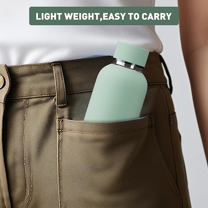 Small Water Bottle 12oz with Clip, Double Wall Stainless Steel Vacuum Small Insulated Water Bottle Keeps Drinks Cold 24 Hrs/Hot 12 Hrs for Kids Handbag School BPA Free (Mint)