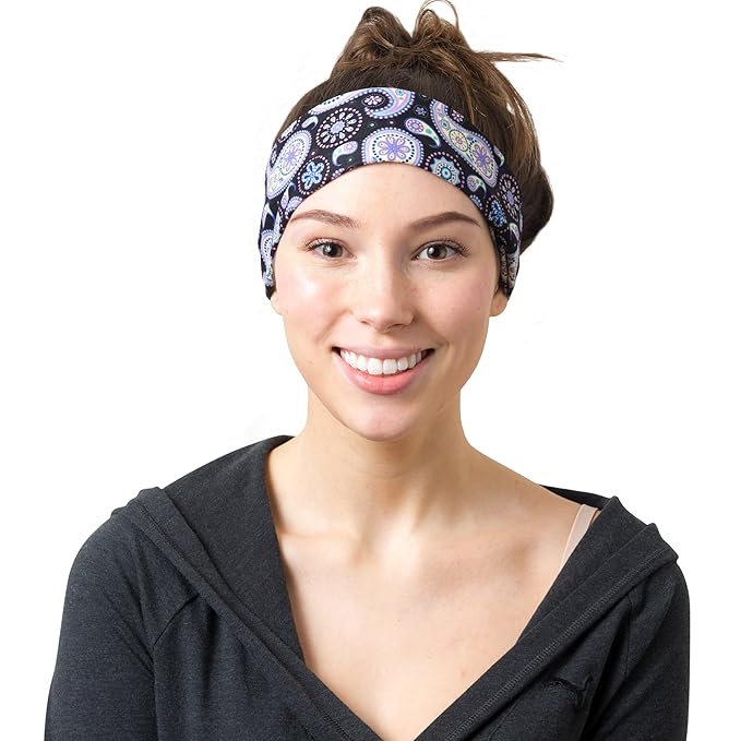 RiptGear Stretch Sport Headband for Women (Purple Paisley) — Made of Non-Slip Sweat Wicking Fabric — Great for Yoga, Running or The Gym — Soft Headband That Fits Most Head Sizes — (1-Pack)