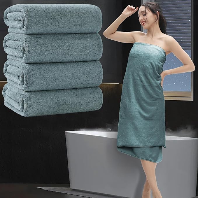 Extra Large Bath Sheet 4 Piece (35"x70")-Ultra Soft Oversized Bath Towel,Bath Sheet Set for Bathroom Hotel,Highly Absorbent Quick Dry Shower Towel Set for Adults,Bathroom Towel-Pine Green