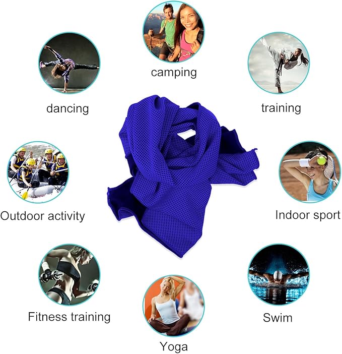 Biange Cooling Towel (Pack of 20, 40"x12") with Pouches for Sports, Workout, Fitness, Gym, Yoga, Golf, Pilates, Travel, Camping & More