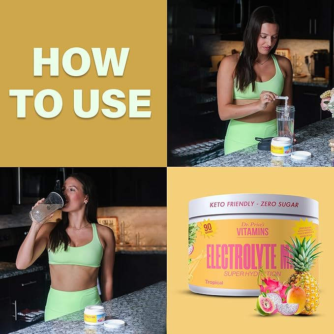 Dr. Price’s Electrolyte Mix | Sugar-Free Hydration Powder with 72+ Trace Minerals | No Sugar, Fast-Dissolving Electrolytes Powder Packets | Tropical, 90 Servings