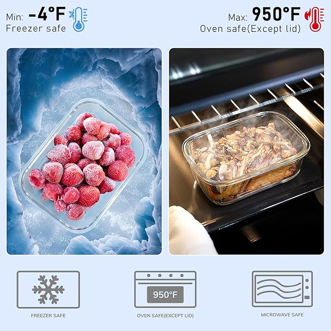 5-Pack Borosilicate Glass Containers with Tempered Lids, 35.2oz/4.4 Cup Airtight Meal Prep Set, Microwave/Freezer Safe (Pink)