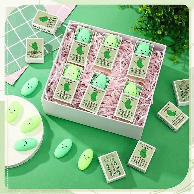 Wettarn 24 Sets Appreciation Pickle Gifts Cute Stress Balls with Support Gift Boxes Inspirational Party Favors for Employee Coworker Friends Office Positive Relief Toys