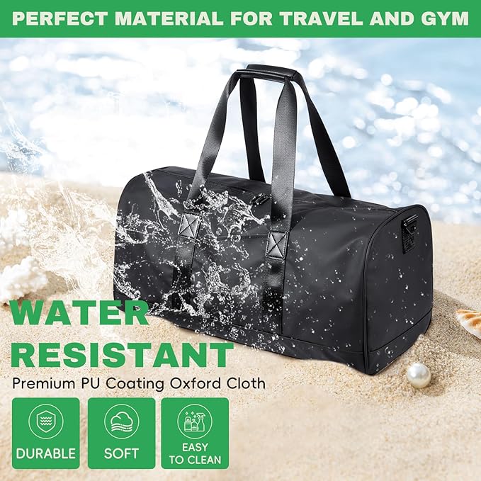 Gym Bag for Men with Shoe Compartment, 33L Duffle Bag for Traveling Overnight Weekend for Adults, Carry on Flight Approved, Black