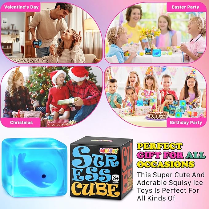 Squishy Stress Cube Fidget Toys Adults - Glow in The Dark Whale Sensory Toys for Kids with Autism Stress Balls for Kids Squeeze Toys for Anxiety Stress Relief Gifts