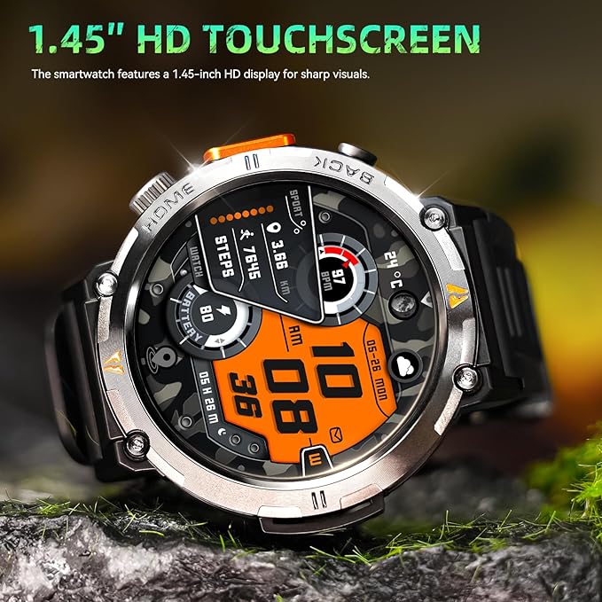 Military Smart Watches for Men Built-in GPS 3ATM Waterproof with Call/LED Flashlight, 1.45" Rugged Tactical Smartwatch with Compass, Fitness Tracker with HR/SPO2/Sleep Monitor for iPhone Android